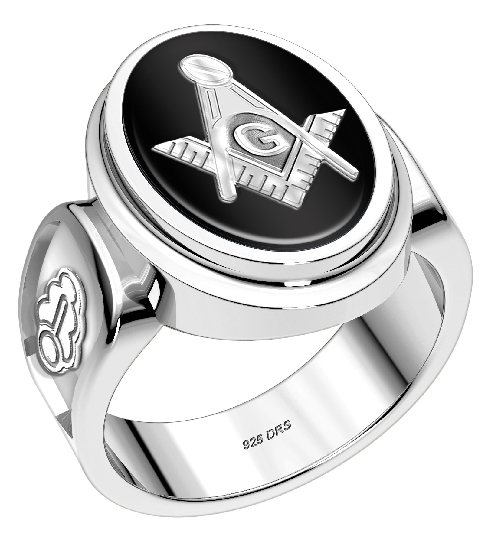Men's 925 Sterling Silver Masonic Solid Back Ring - US Jewels