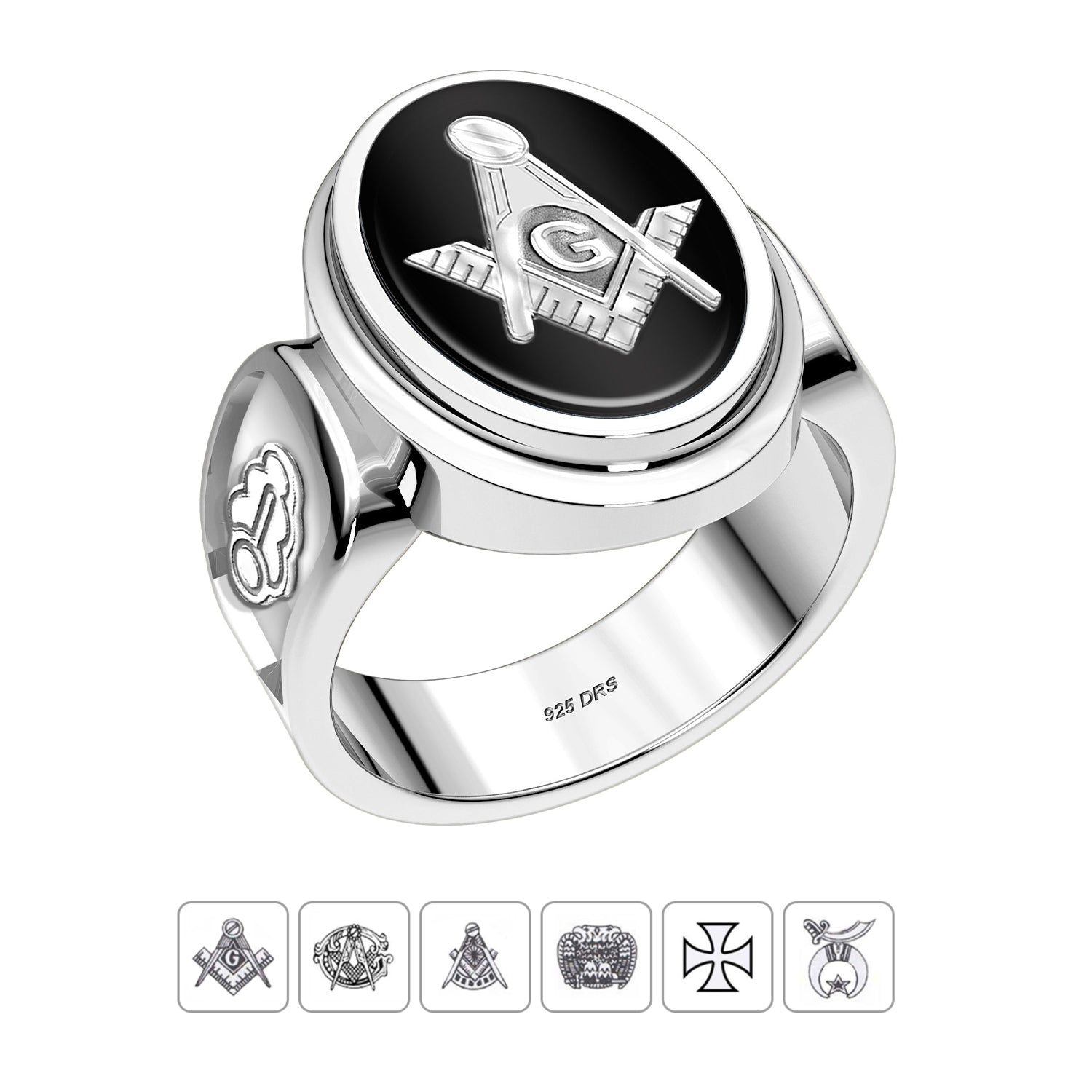 Men's 925 Sterling Silver Masonic Solid Back Ring - US Jewels