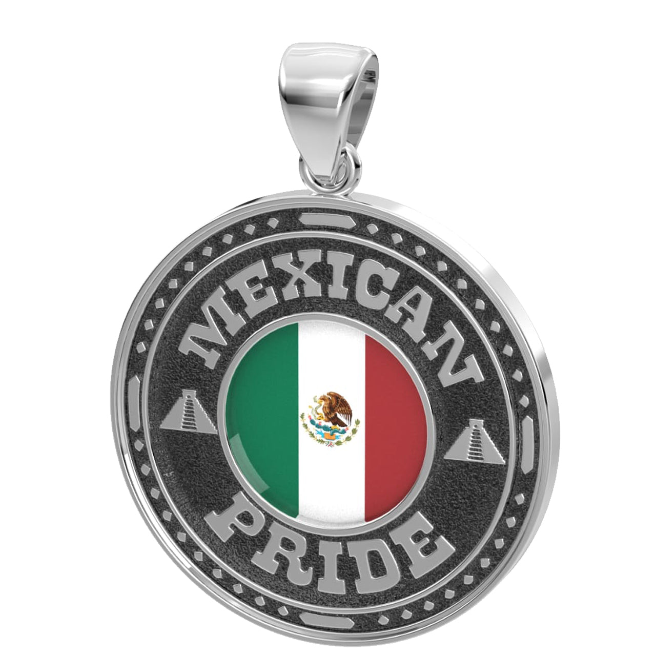 Men's 925 Sterling Silver Mexican Pride Medal Pendant Necklace with Flag, 33mm - US Jewels