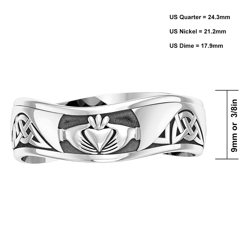 Irish Celtic Men's Claddagh & Love Knot buy Repousse Eternity Band Ring Size 12