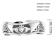 Mens '925 Sterling Silver Modern Irish Celtic Claddagh & Knot Ring Band - US Jewels