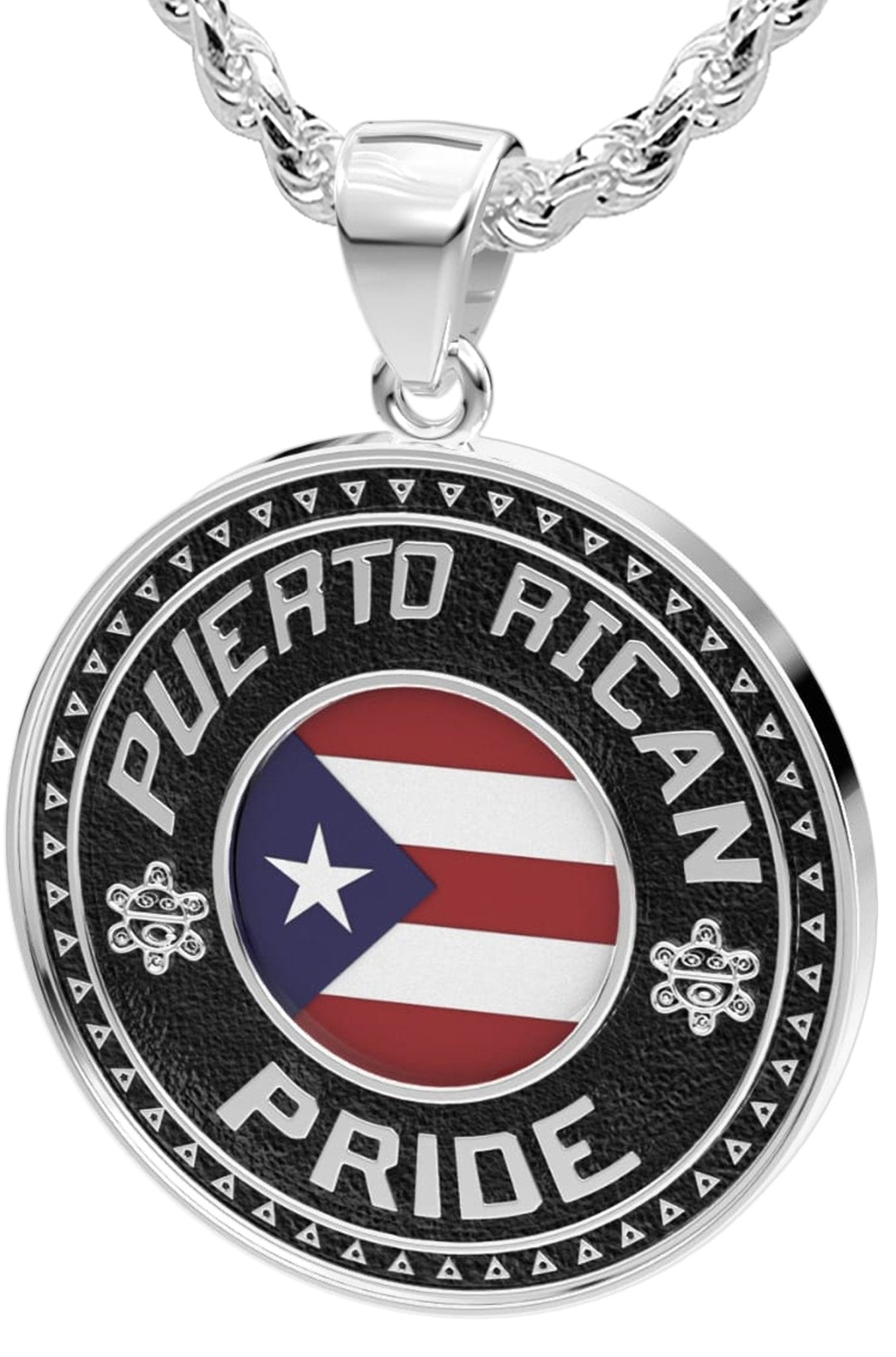 Men's 925 Sterling Silver Puerto Rican Pride Medal Pendant Necklace with Flag, 33mm - US Jewels