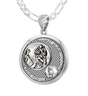 Men's 925 Sterling Silver Round Saint Christopher Round Polished Finish Pendant Necklace, 25mm - US Jewels