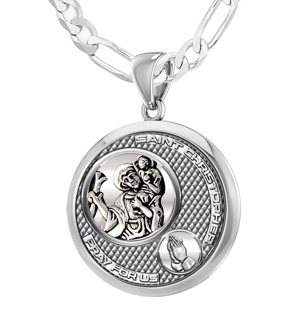 Men's 925 Sterling Silver Round Saint Christopher Round Polished Finish Pendant Necklace, 25mm - US Jewels