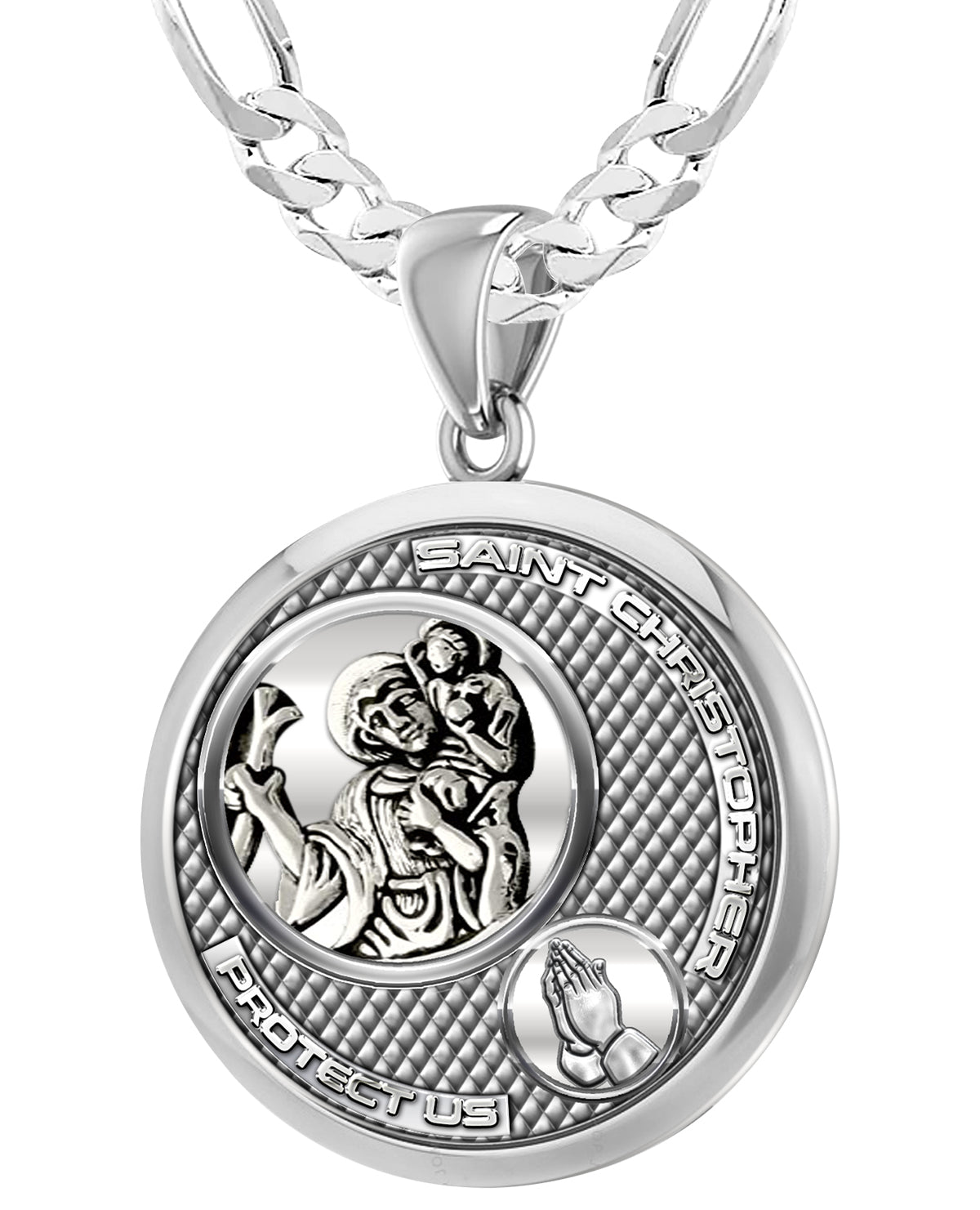 Men's 925 Sterling Silver Round Saint Christopher Round Polished Finish Pendant Necklace, 33mm - US Jewels