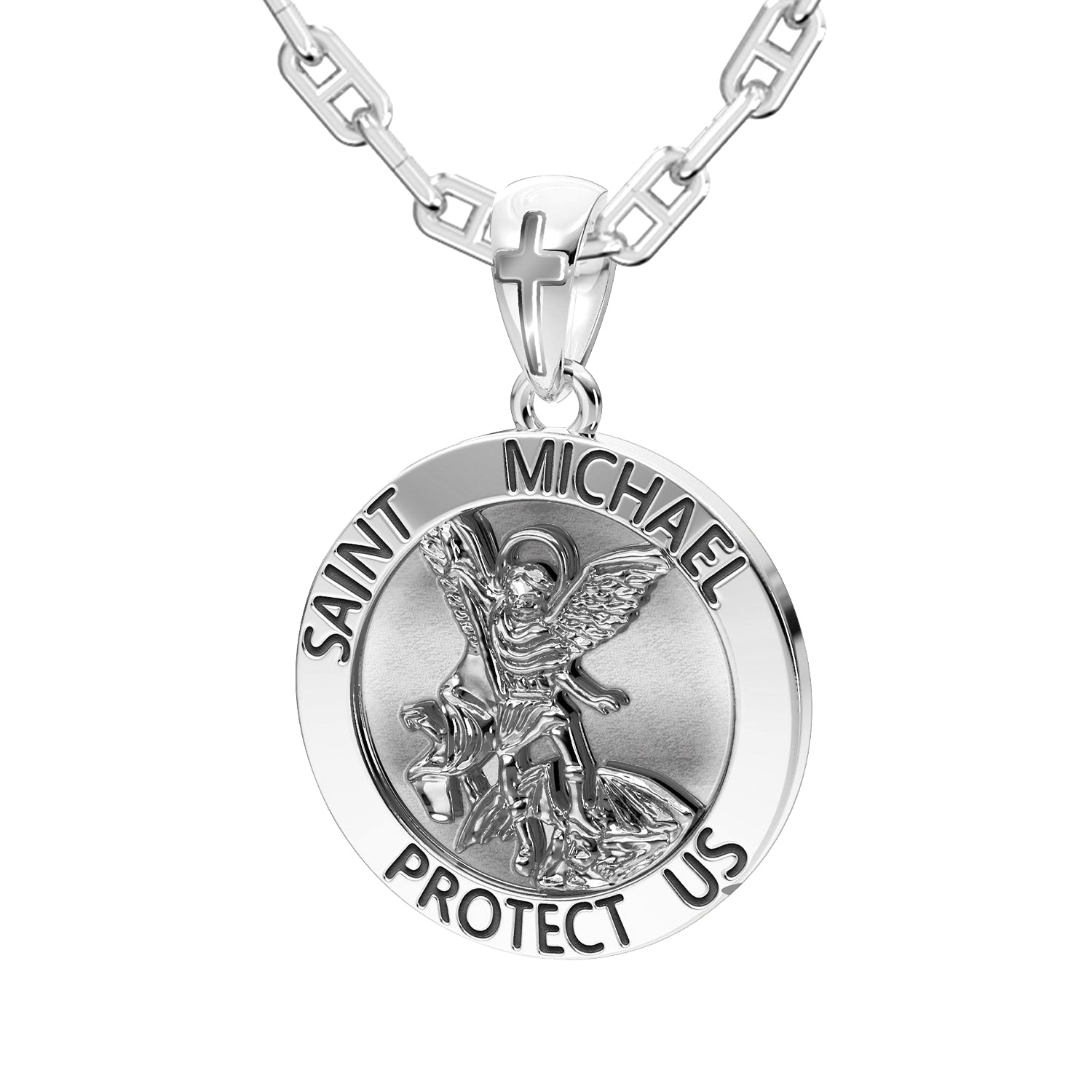Men's 925 Sterling Silver Round Saint Michael Antique Finish Medal Pendant, 25mm - US Jewels