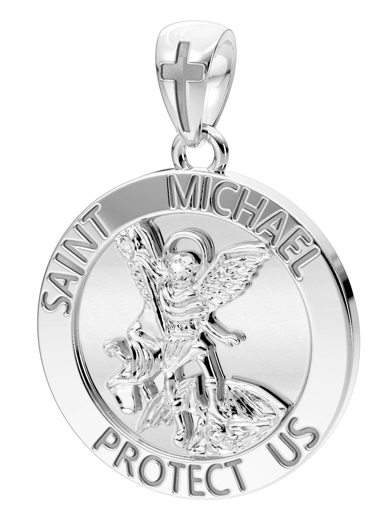 Men's 925 Sterling Silver Round Saint Michael High Polished Finish Medal Pendant, 25mm - US Jewels