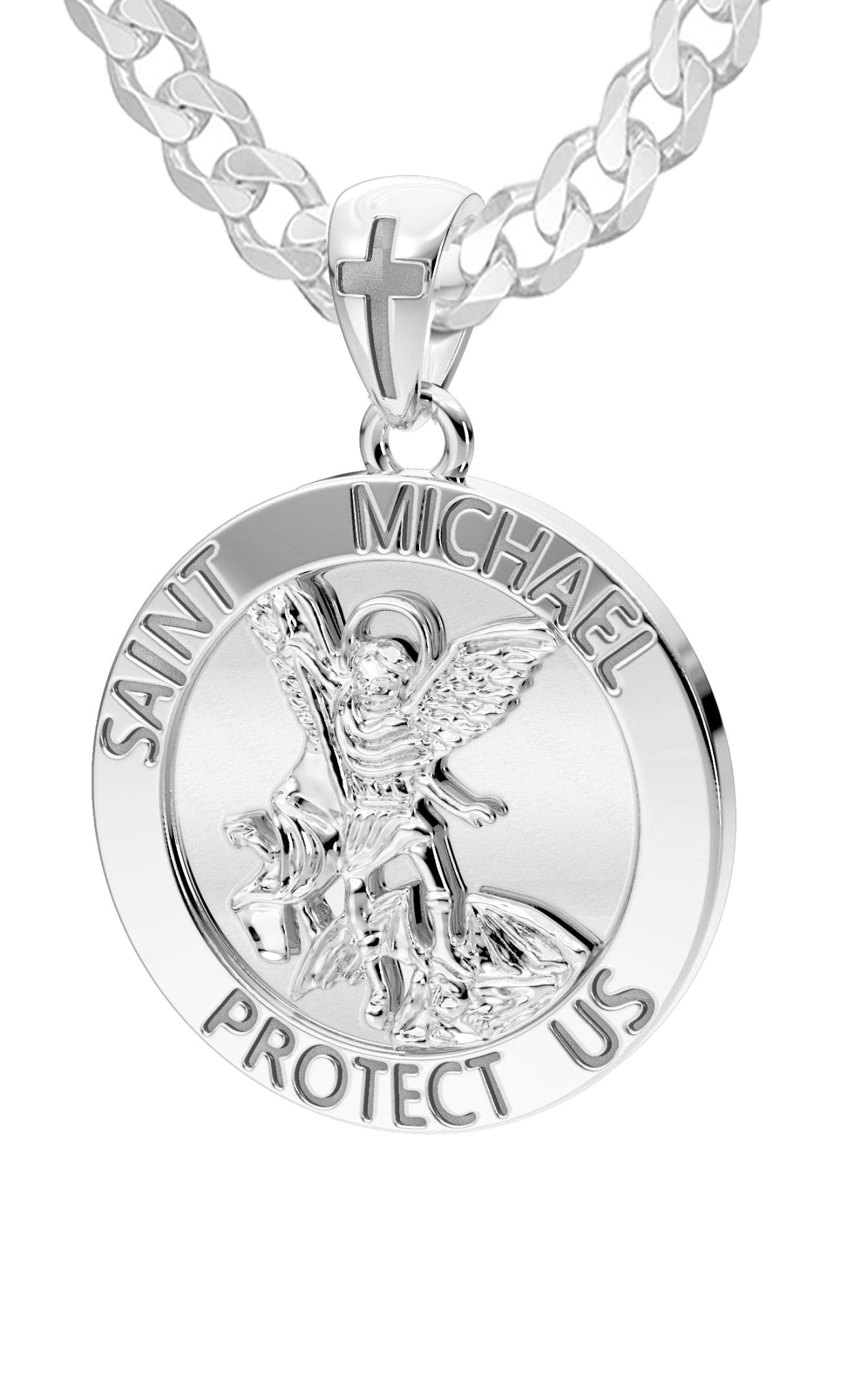 Men's 925 Sterling Silver Round Saint Michael High Polished Finish Medal Pendant, 25mm - US Jewels