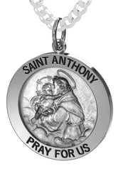Men's 925 Sterling Silver Saint Anthony Antique Finish Oval Pendant Necklace, 25mm - US Jewels