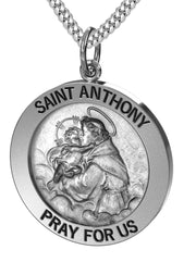 Men's 925 Sterling Silver Saint Anthony Antique Finish Oval Pendant Necklace, 25mm - US Jewels