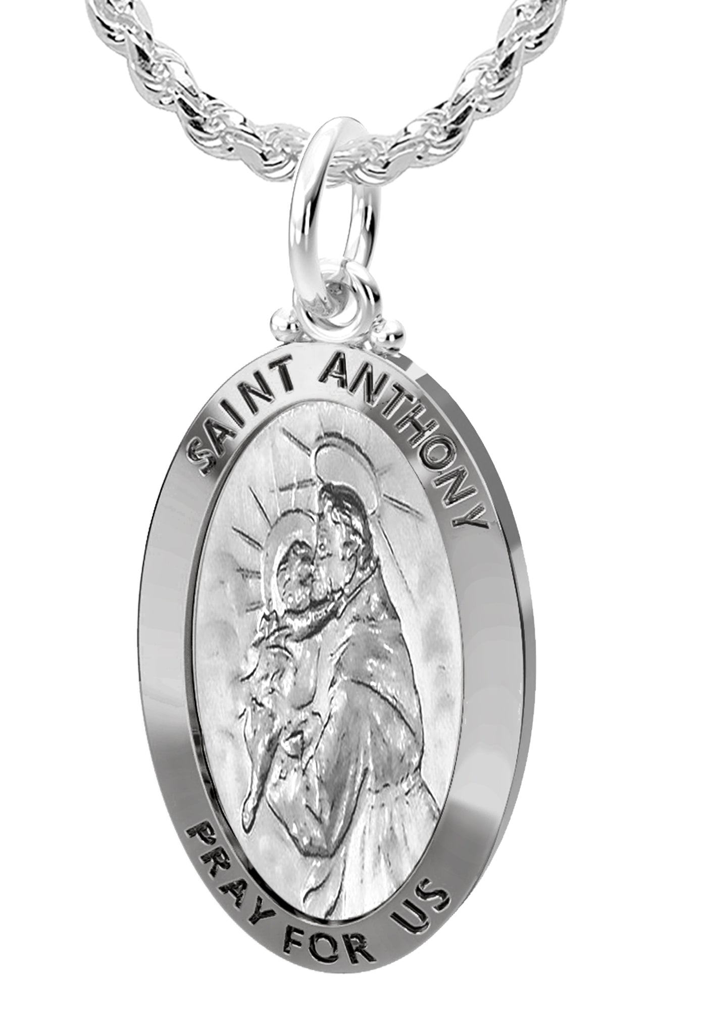 Men's 925 Sterling Silver Saint Anthony Antique Finish Oval Pendant Necklace, 28mm - US Jewels