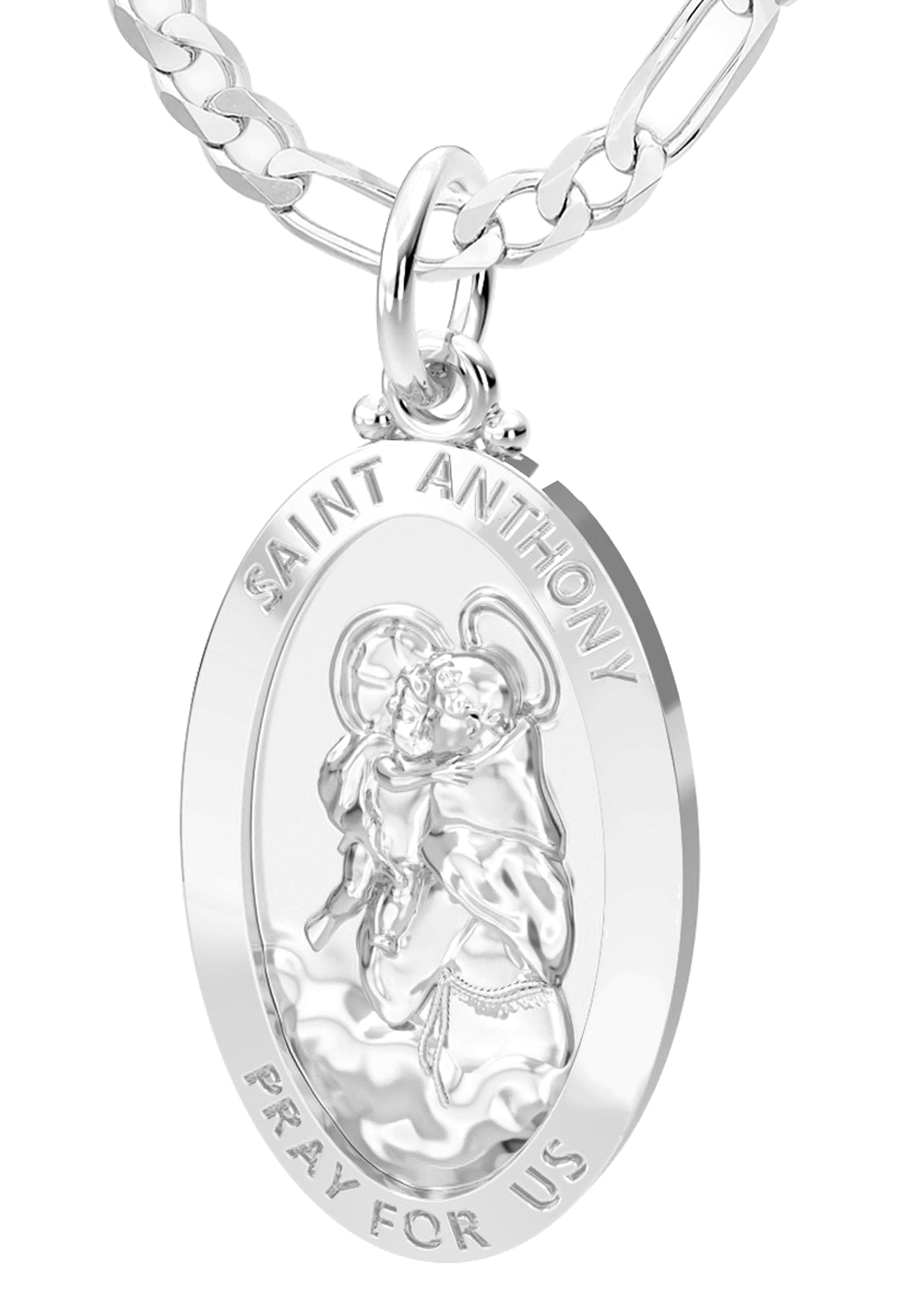 Men's 925 Sterling Silver Saint Anthony Polished Finish Oval Pendant Necklace, 28mm - US Jewels