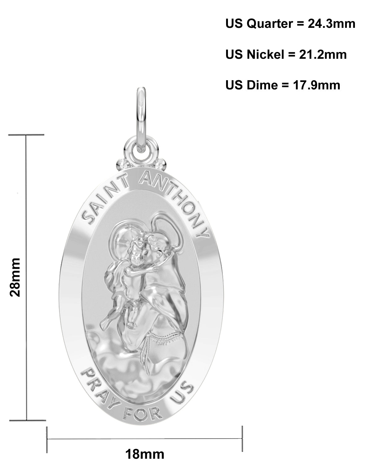 Men's 925 Sterling Silver Saint Anthony Polished Finish Oval Pendant Necklace, 28mm - US Jewels