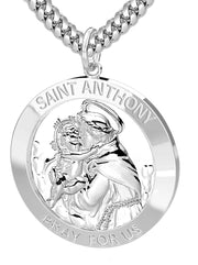 Men's 925 Sterling Silver Saint Anthony Polished Pendant Necklace, 25mm - US Jewels