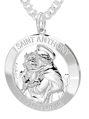 Men's 925 Sterling Silver Saint Anthony Polished Pendant Necklace, 25mm - US Jewels