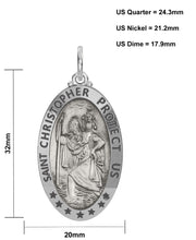 Men's 925 Sterling Silver Saint Christopher Oval Antique Pendant Necklace, 32mm - US Jewels