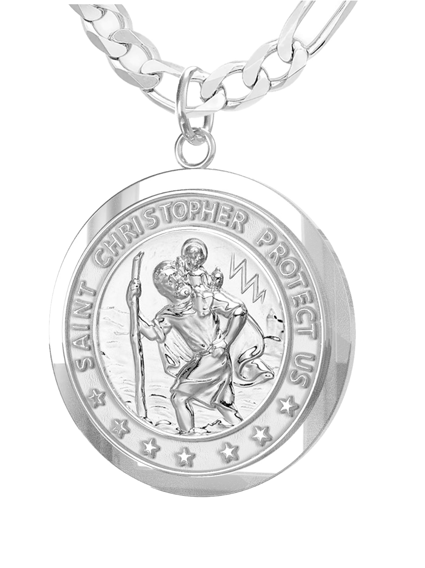 Men's 925 Sterling Silver Saint Christopher Round Polished Pendant Necklace, 25mm - US Jewels