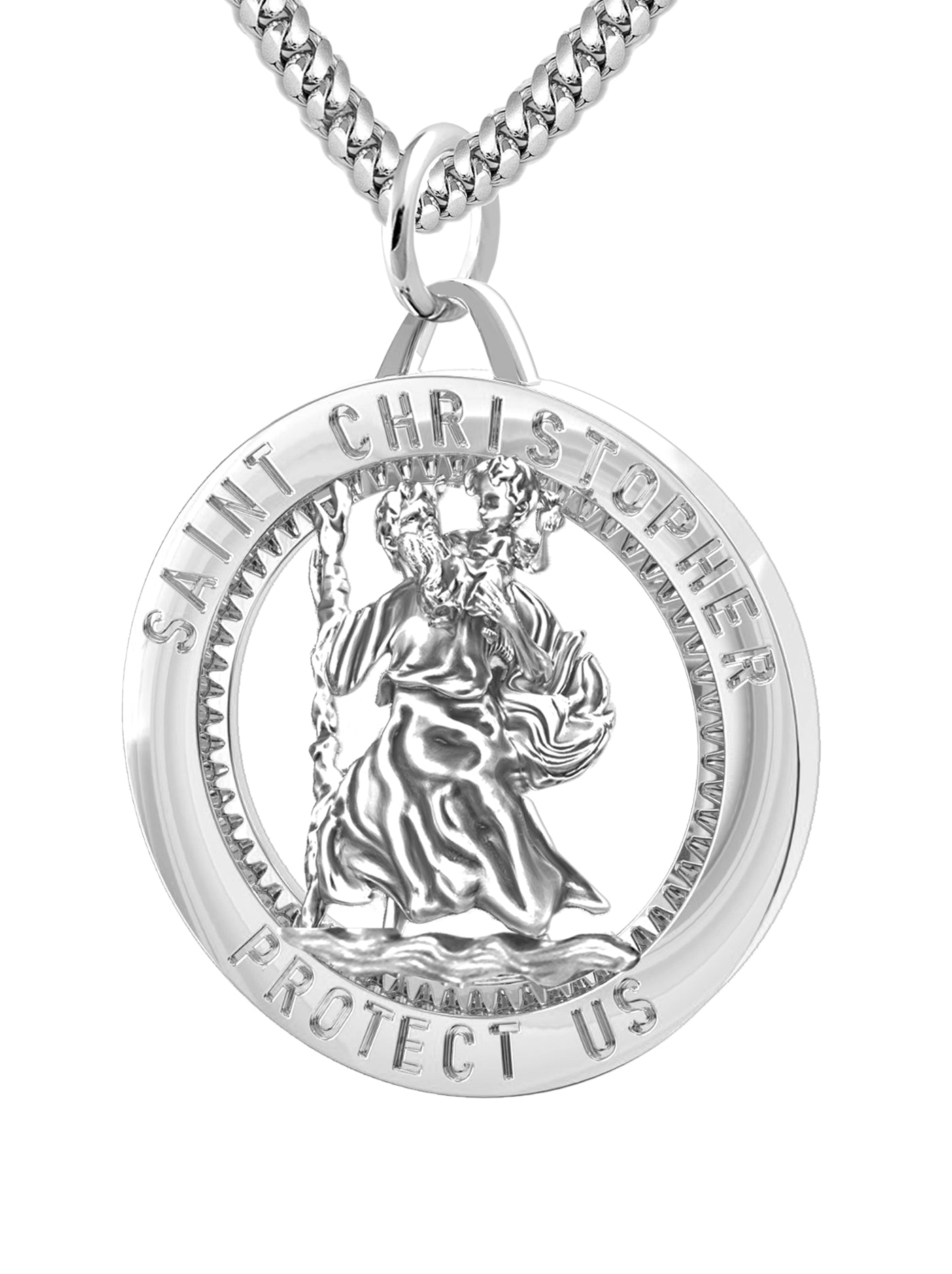 Men's 925 Sterling Silver Saint Christopher Round Polished Pendant Necklace, 25mm - US Jewels