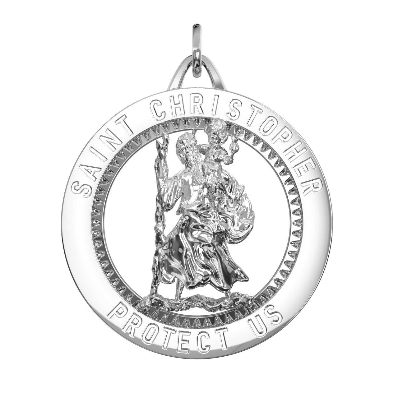 Men's 925 Sterling Silver Saint Christopher Round Polished Pendant Necklace, 32mm - US Jewels