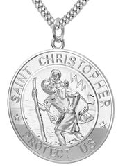 Men's 925 Sterling Silver Saint Christopher Round Polished Pendant Necklace, 33mm - US Jewels