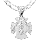 Men's 925 Sterling Silver Saint Florian Customizable Firefighter Pendant Necklace, 30mm - US Jewels