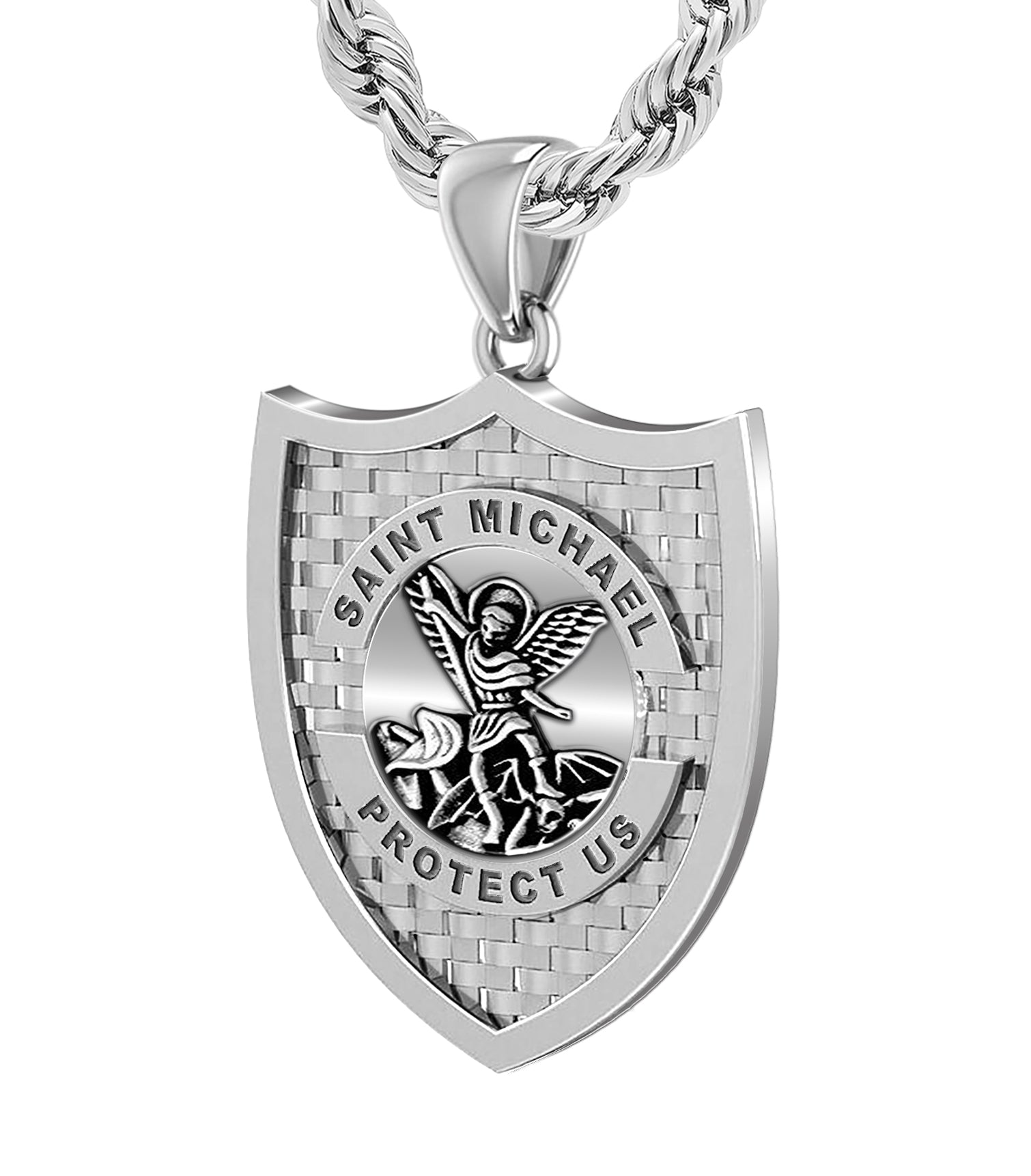 Men's 925 Sterling Silver Saint Michael Antique Finish Pendant, 36mm - US Jewels