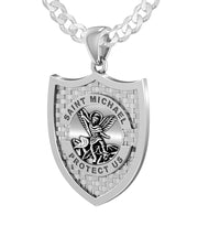 Men's 925 Sterling Silver Saint Michael Antique Finish Pendant, 36mm - US Jewels