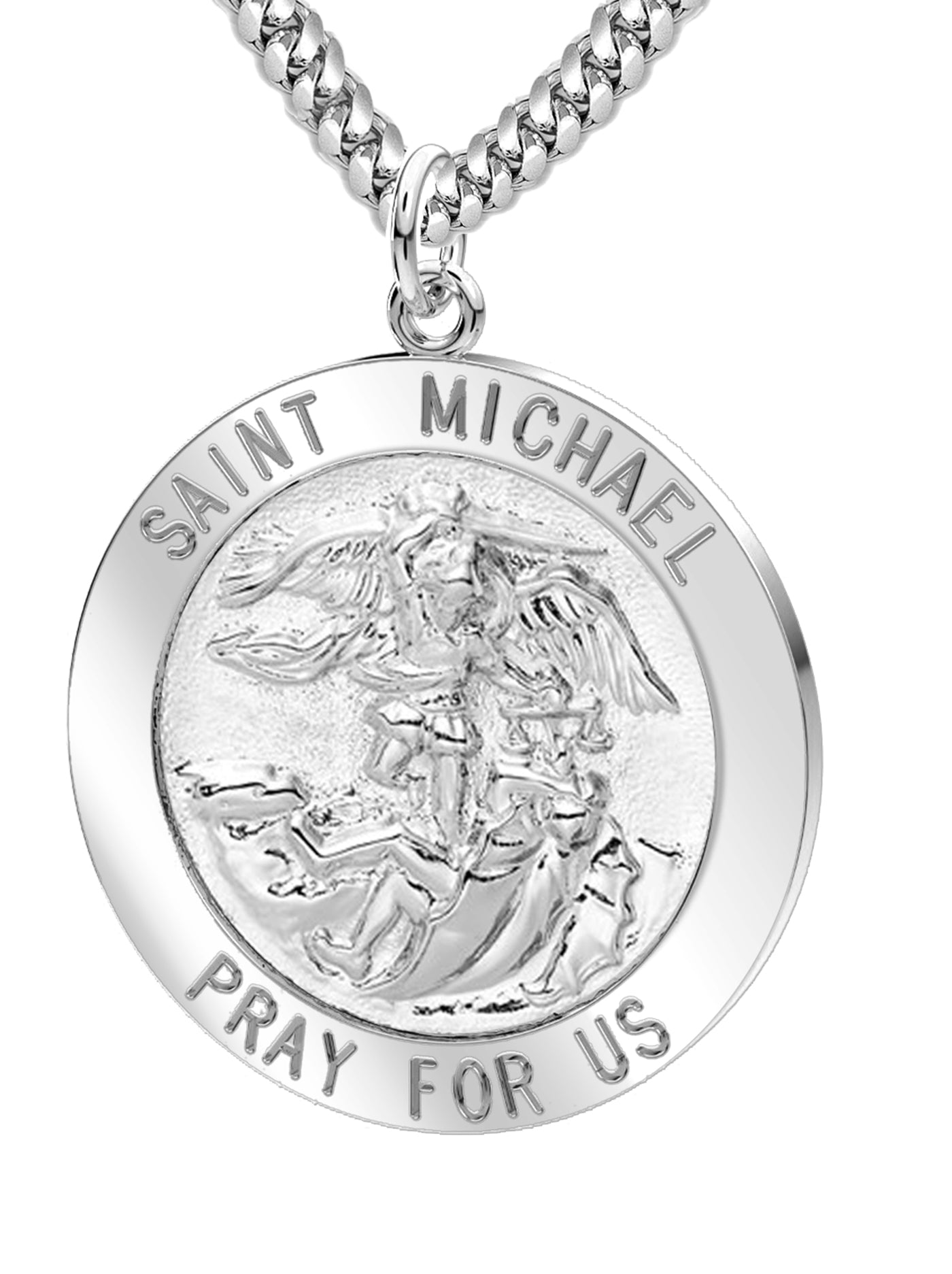 Men's 925 Sterling Silver Saint Michael Round Pendant Necklace, High Polished Finish, 25mm - US Jewels