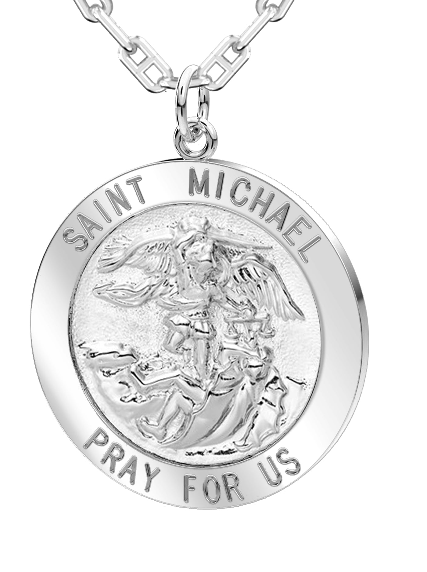 Men's 925 Sterling Silver Saint Michael Round Pendant Necklace, High Polished Finish, 25mm - US Jewels