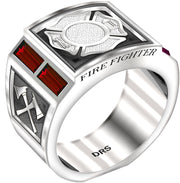 Men's 925 Sterling Silver Simulated Ruby Fire Fighter Ring - US Jewels
