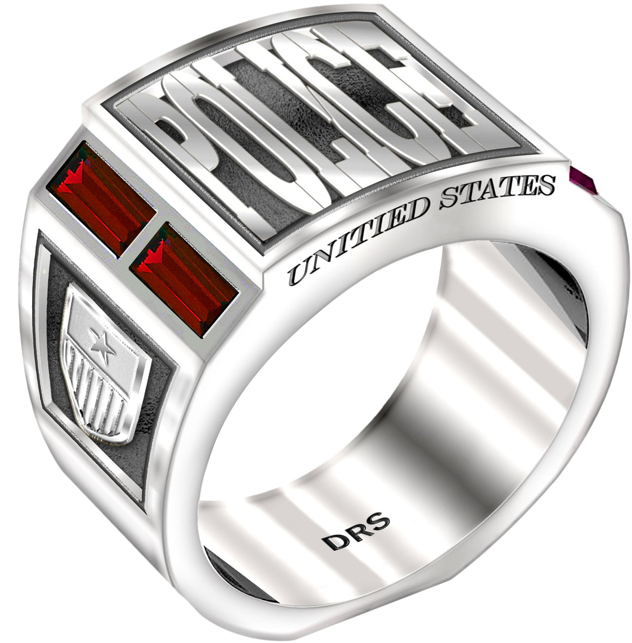 Men's 925 Sterling Silver Simulated Ruby Police Medical Ring - US Jewels