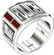Men's 925 Sterling Silver Simulated Ruby Police Medical Ring - US Jewels