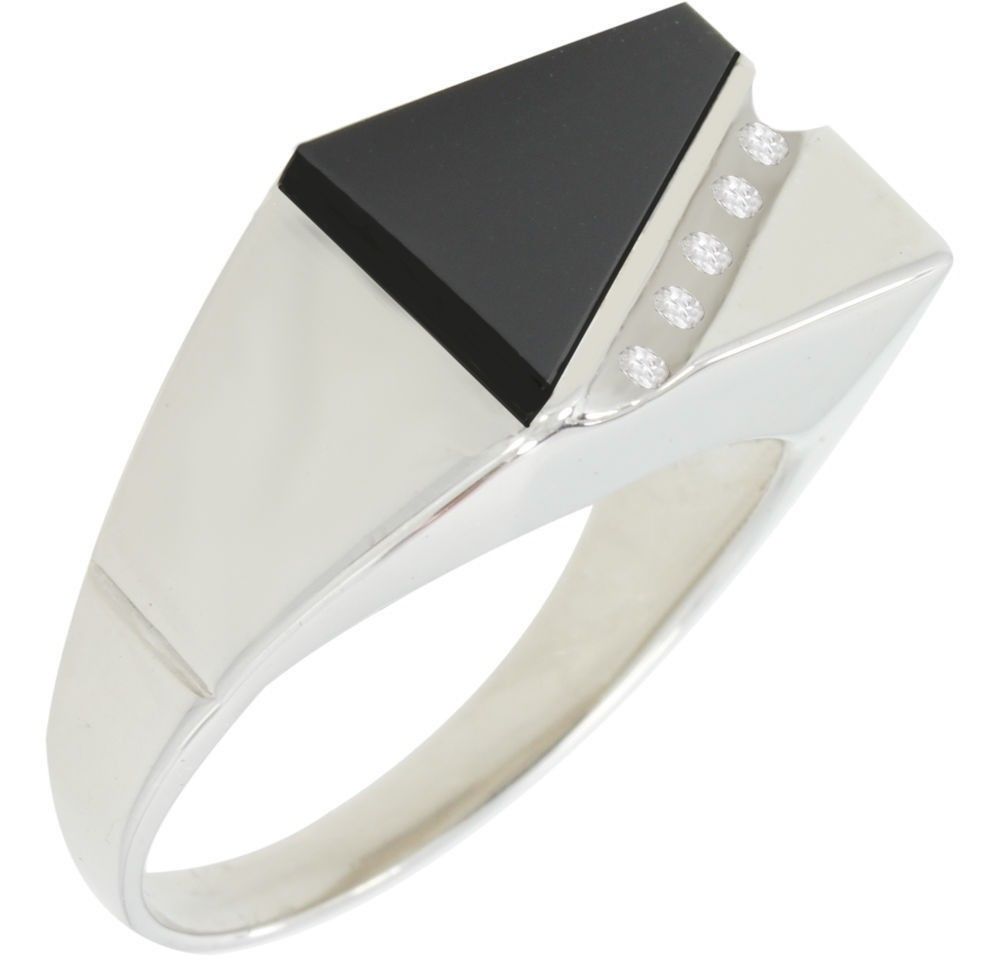 Men's 925 Sterling Silver Solid Back Black Onyx Ring with Diamonds - US Jewels