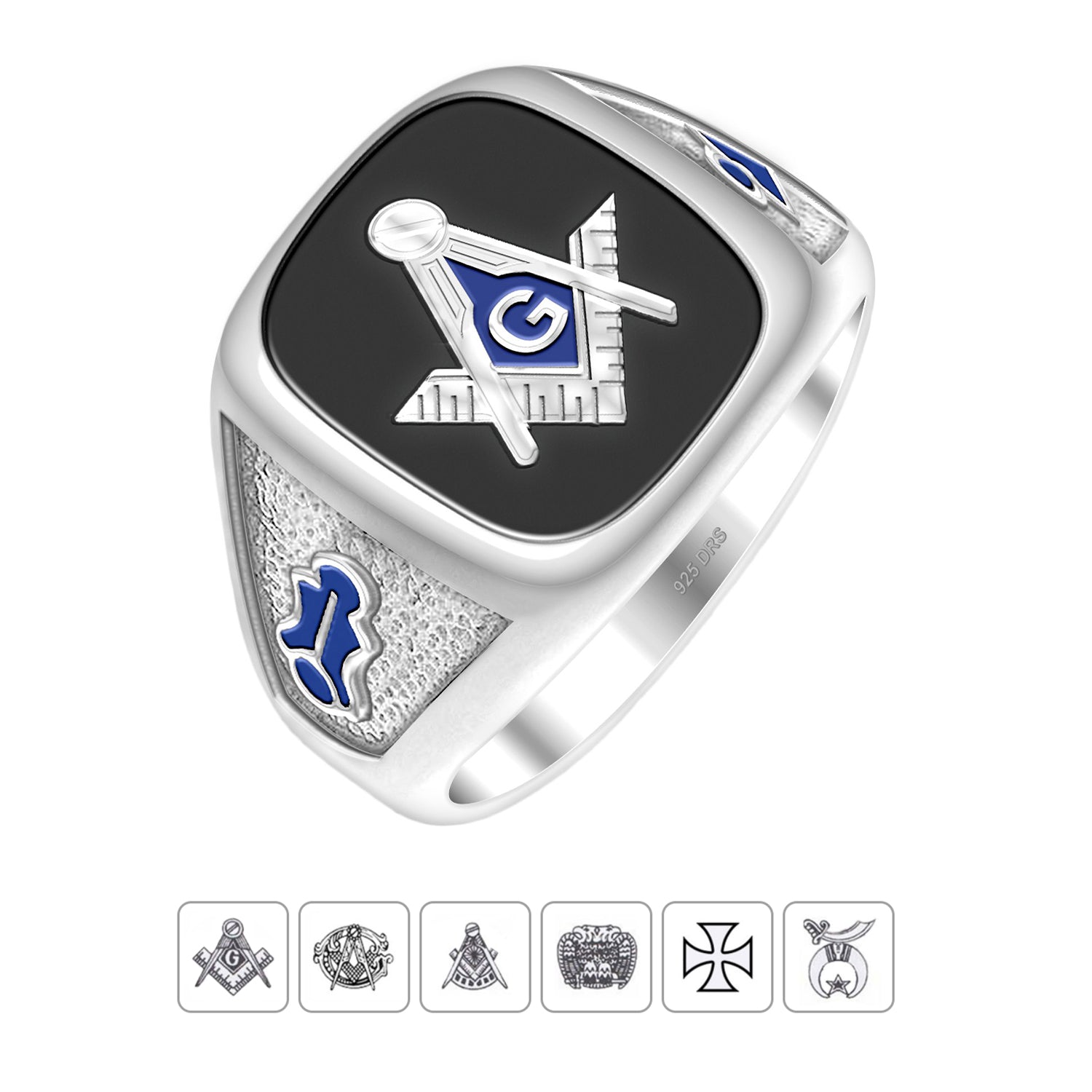 Men's 925 Sterling Silver Solid Back Masonic Ring - US Jewels