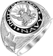 Men's 925 Sterling Silver US Navy Military Solid Back Ring - US Jewels