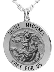 Men's Antique 925 Sterling Silver Saint Michael Round Pendant Necklace, 25mm - US Jewels