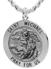 Men's Antique 925 Sterling Silver Saint Michael Round Pendant Necklace, 25mm - US Jewels
