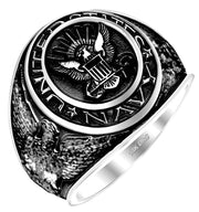 Men's Antiqued 14k or 10k Yellow or White Gold United States Navy Military Solid Back Ring - US Jewels