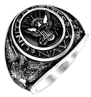 Men's Antiqued 925 Sterling Silver or Vermeil US Navy Military Solid Back Ring - US Jewels