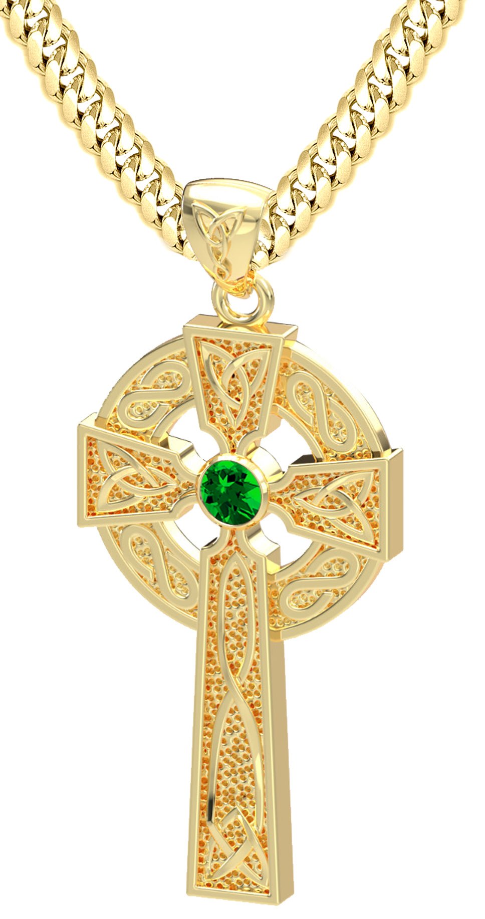 14k Gold Trinity Knot Emerald Double Circle Necklace