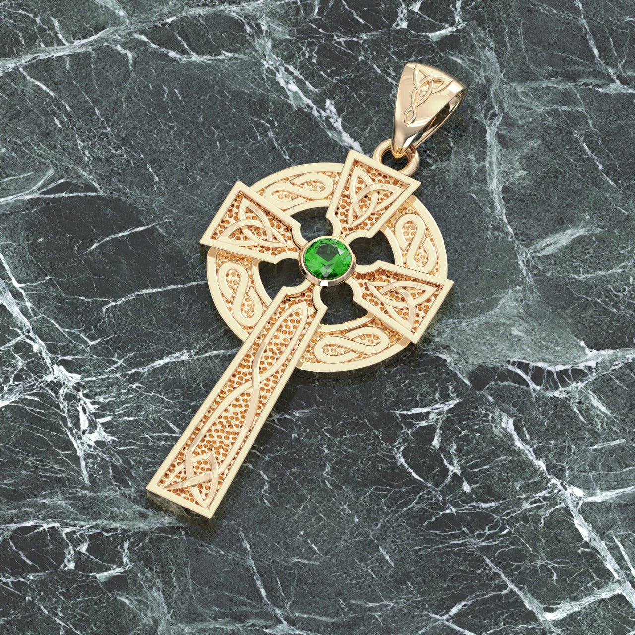 Men's Celtic Knot Cross Pendant Necklace with 15 Birthstones, 39mm - US Jewels