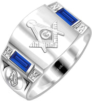 Men's Customizable 925 Sterling Silver Masonic Solid Back Ring - US Jewels