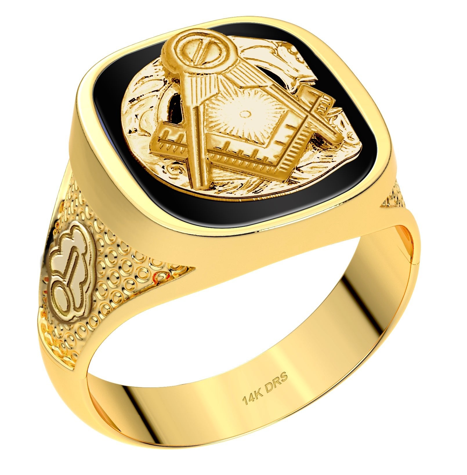 Men's Customizable Solid Back 10K or 14k Yellow and White Gold Masonic Rings - US Jewels