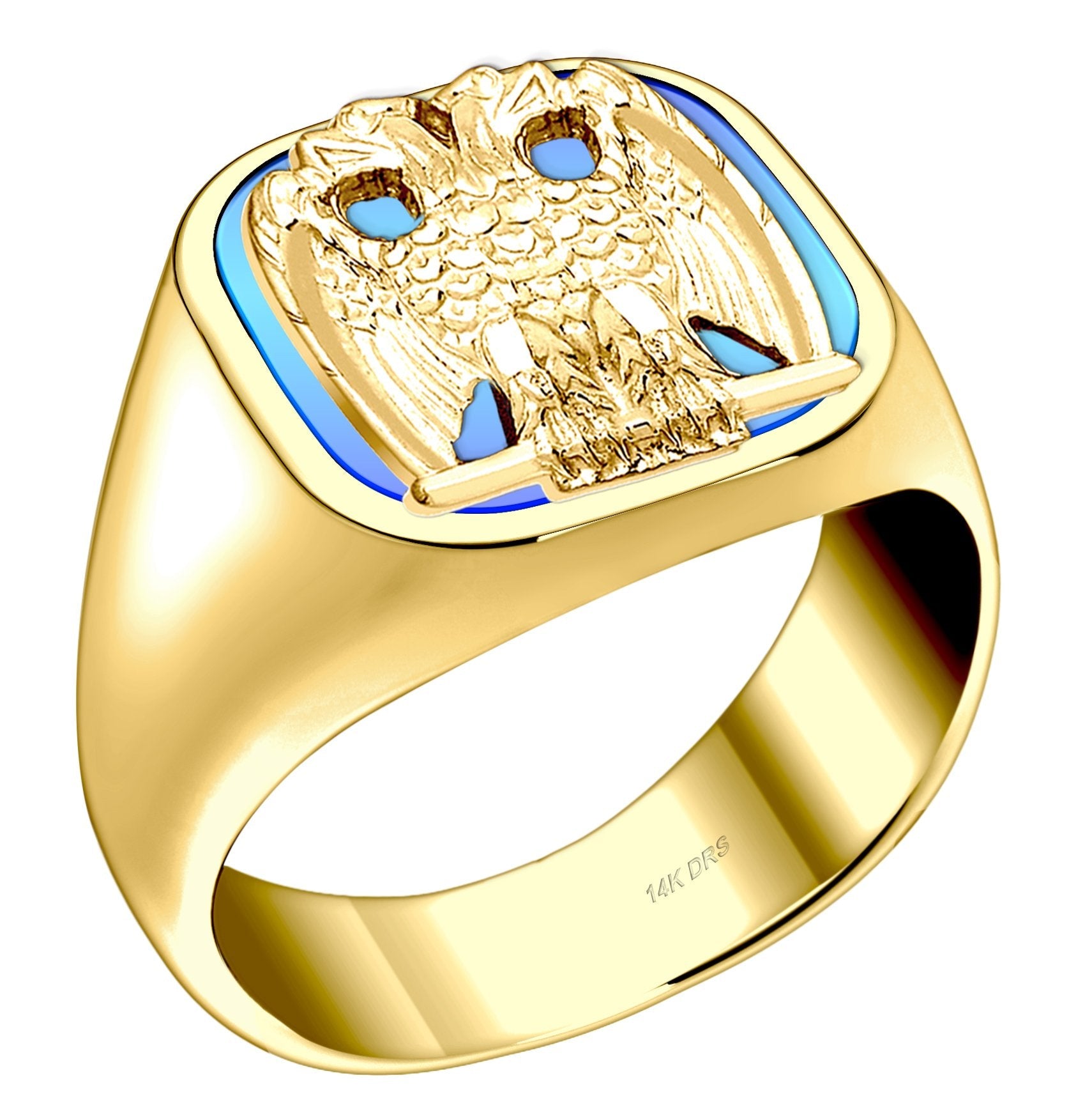 Men's Customizable Solid Back 10K or 14k Yellow Gold Masonic Ring - US Jewels