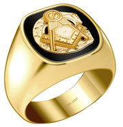 Men's Customizable Solid Back 10K or 14k Yellow Gold Masonic Ring - US Jewels