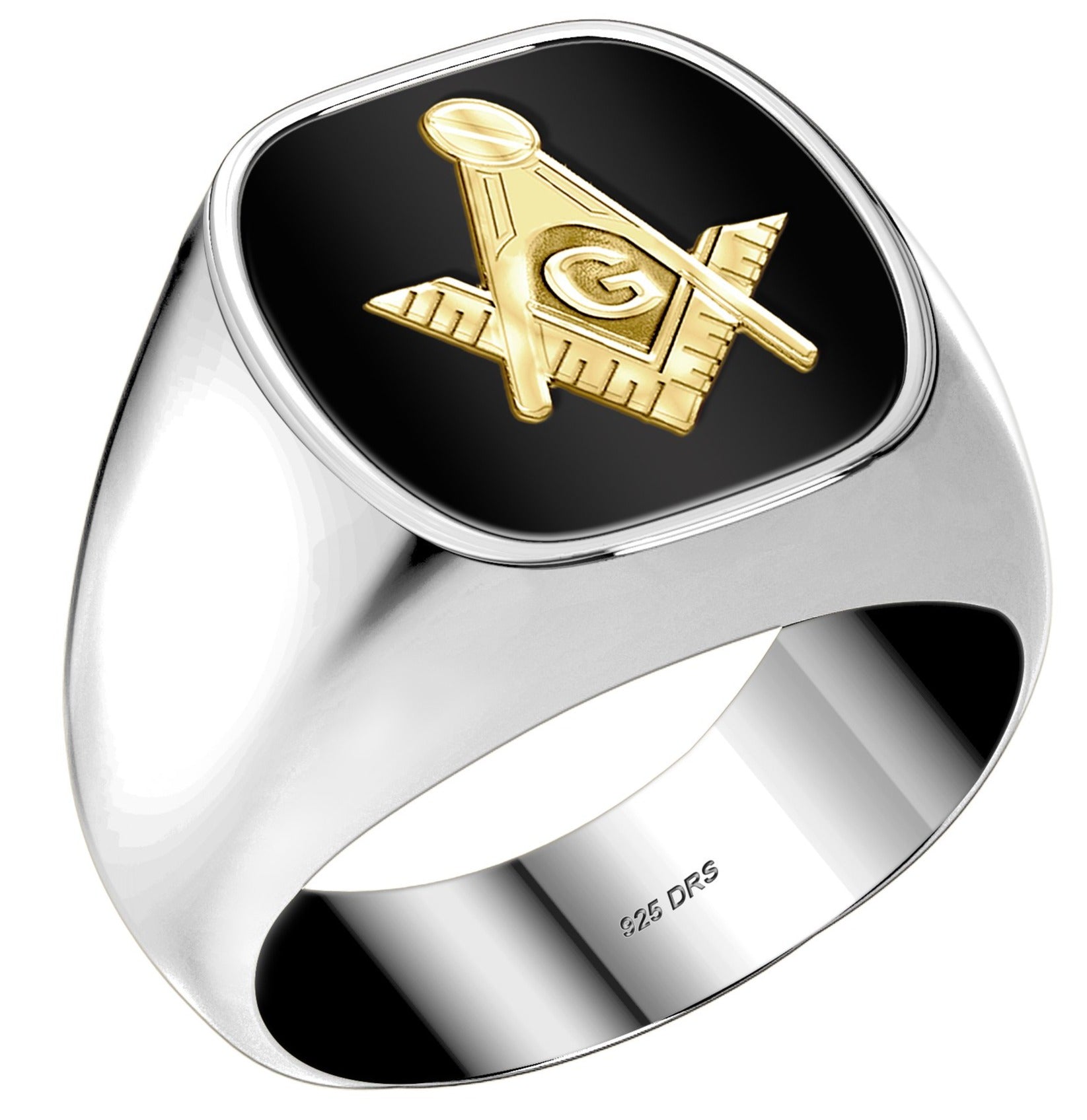 Men's Customizable Solid Back 925 Sterling Silver Masonic Ring - US Jewels
