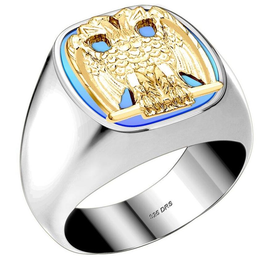 UNIQABLE, Past Master Masonic Blue Stone Man Size Ring White and Yellow 18K  Gold Plated Unique and Collectible Handcrafted Design BR-15 » Uniqable Rings