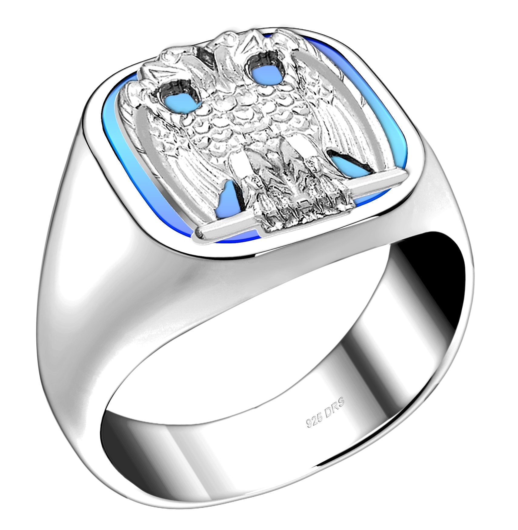 Men's Customizable Solid Back 925 Sterling Silver Masonic Ring - US Jewels