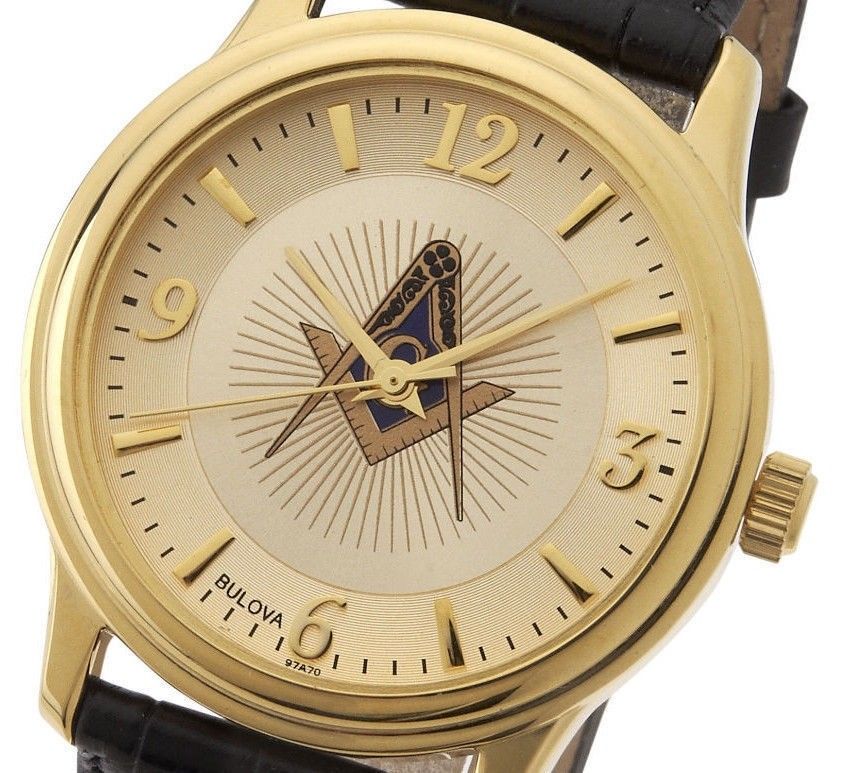 Bulova Watch Masonic Watch With Blue Lodge In Gold