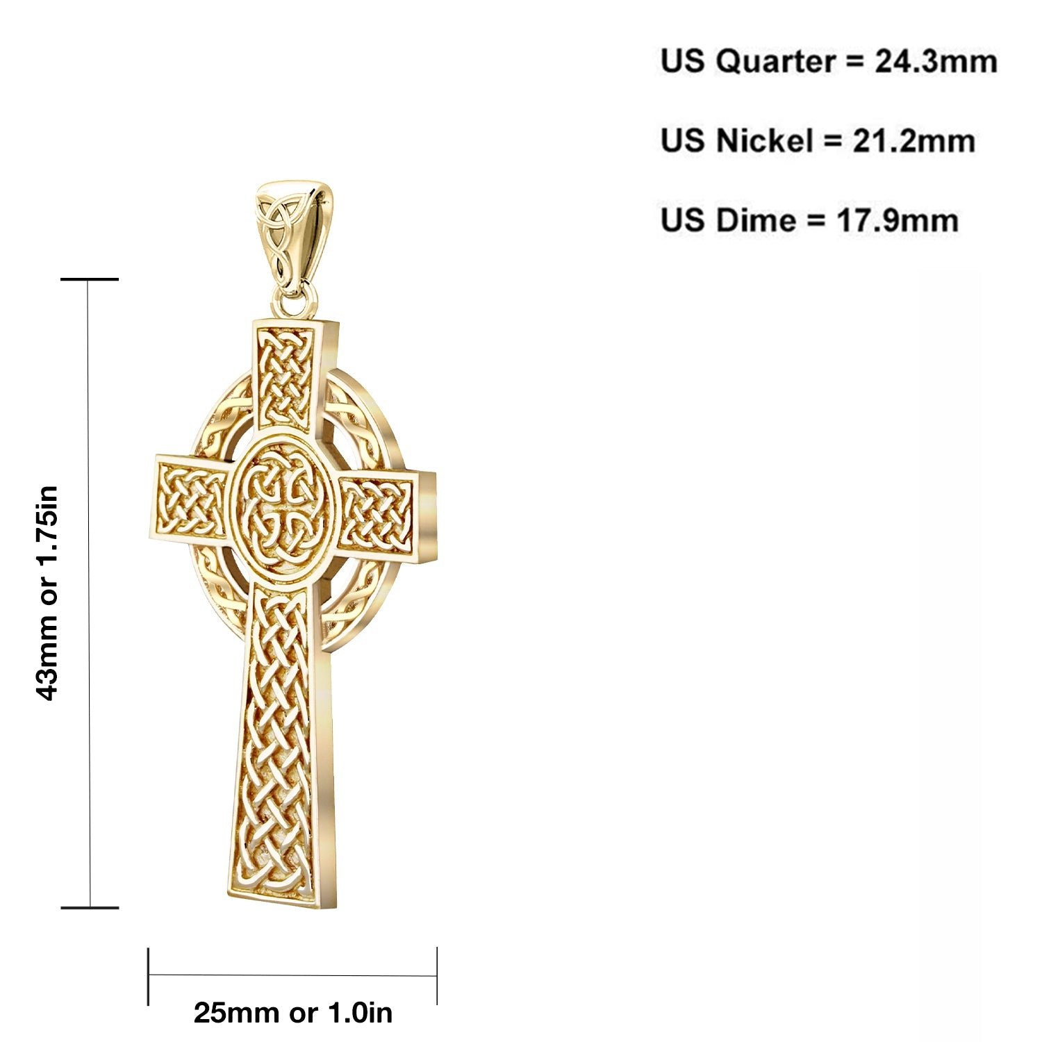 Men's Heavy 11g Solid 14k Yellow Celtic Cross Pendant Necklace, Polished Finish - US Jewels